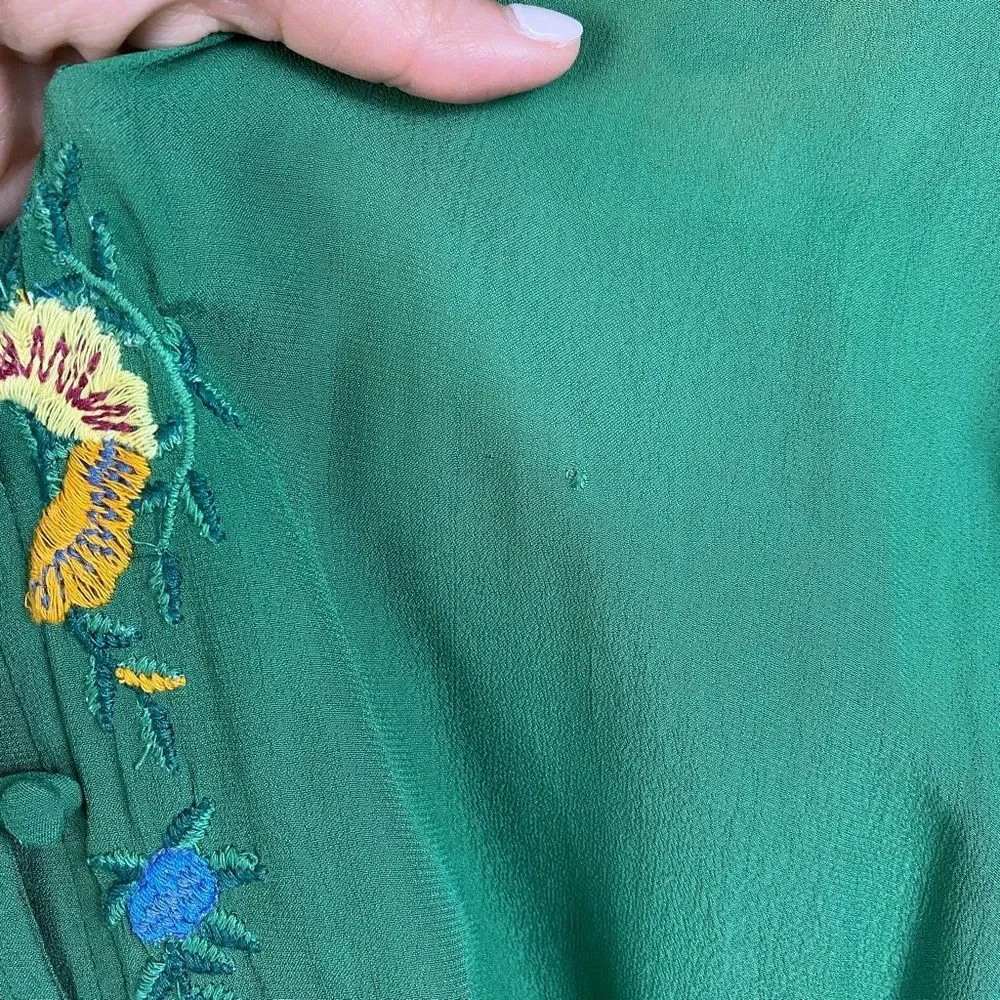 Farm Rio Jessalyn Embroidered Floral Belted Dress Green - Picture 8 of 12